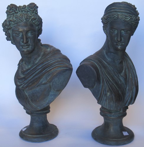 Lot 63 - A pair of classical bronzed terracotta busts...