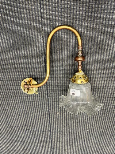 Lot 172 - A Victorian brass and glass gas wall light, of...