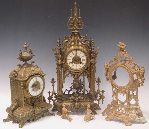 Lot 148 - A brass gothic style mantle clock 53 x 30 x...