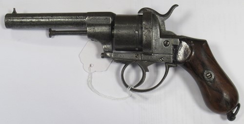 Lot 43 - A Belgian six-shot pinfire revolver, stamped...