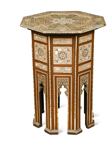 Lot 654 - A North African mother of pearl inlaid occasional table, circa 1900