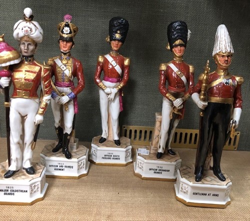 Lot 182 - A set of five Continental porcelain soldier...