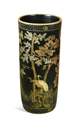 Lot 652 - A Japanese black and gilt decorated stick stand
