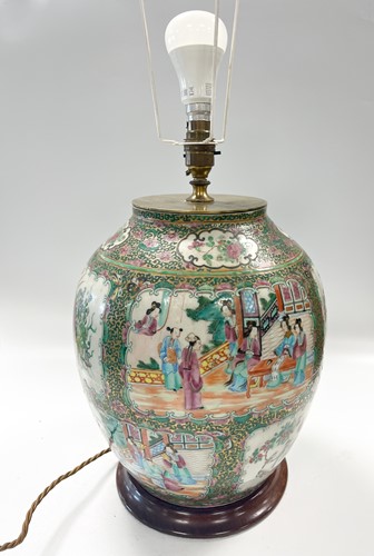 Lot 14 - A Cantonese porcelain famille rose vase, now converted to a lamp