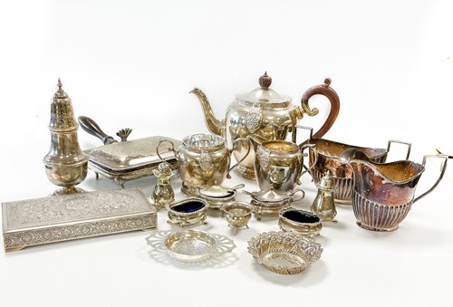 Lot 233 - A silver three-piece tea set, together with a...