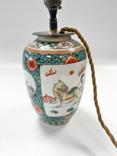 Lot 32 - A Chinese famille verte table lamp, now converted to a lamp