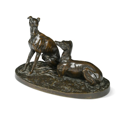 Lot 532 - Charles Wilkinson (fl. 1860-1892), a bronze group of two Whippets