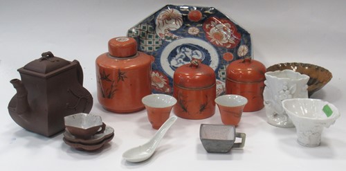 Lot 17 - A Chinese red stoneware teapot and cover,...