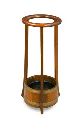 Lot 163 - An Arts and Crafts coopered oak and mahogany stick/umbrella stand, by R.A.Lister & Co