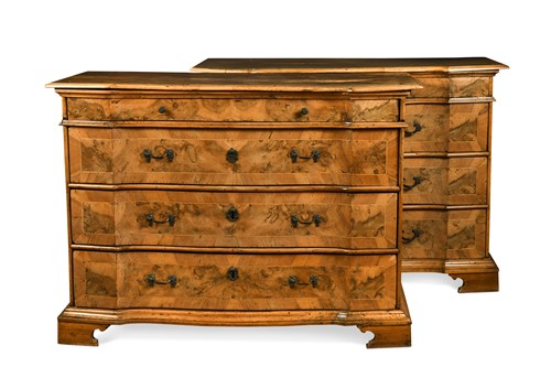 Lot 663 - A pair of Italian walnut commodes, late 18th century