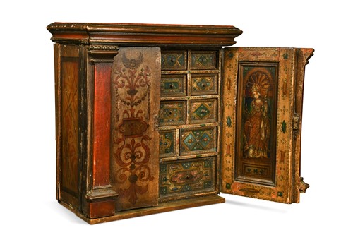 Lot 661 - An Italian polychrome painted collector's cabinet, late 17th/ early 18th century
