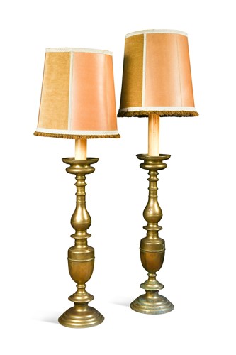 Lot 488 - A pair of brass standard lamps, late 20th century