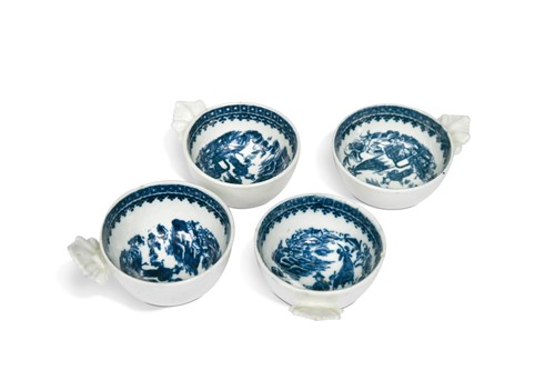 Lot 127 - Four Caughley blue and white wine tasters, circa 1760-80