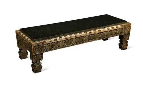 Lot 635 - An 18th century and later silvered and gilt wood (mecca) stool, now as a coffee table