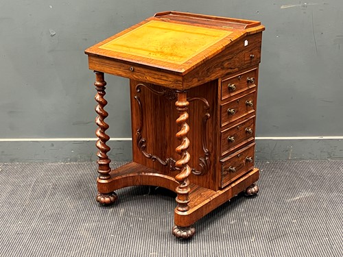 Lot 376 - A Victorian rosewood davenport with barley...