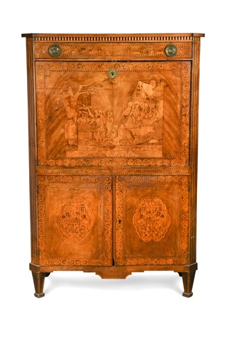 Lot 678 - A Continental walnut and marquetry secretaire abattant, early 19th century