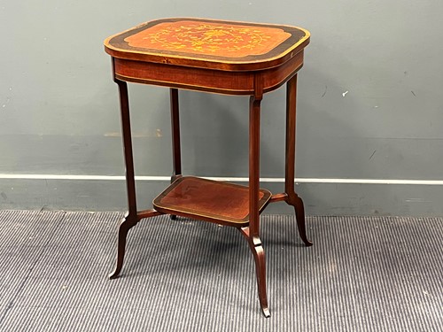 Lot 526 - An Edwardian marquetry two tier occasional...