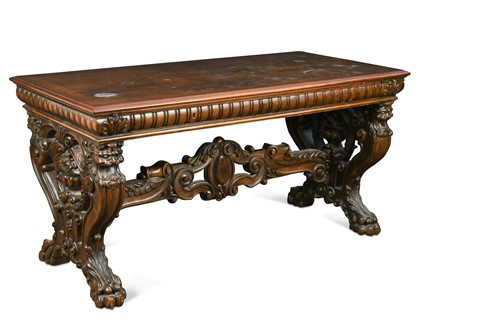 Lot 578 - An Italian baroque style carved walnut centre table, early 20th century