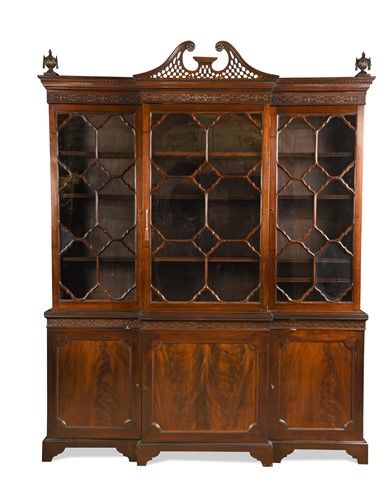 Lot 591 - A George III style mahogany breakfront bookcase, late 19th century