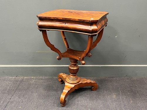 Lot 538 - A 19th century walnut work table, the hinged...