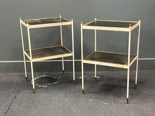 Lot 436 - A pair of steel and leather etageres, white...