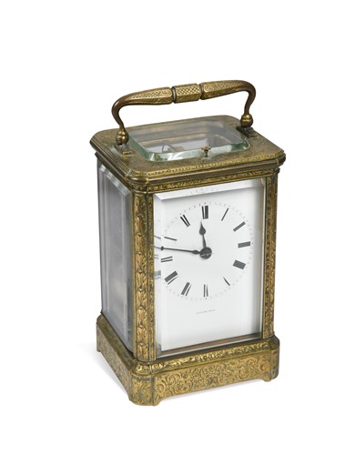 Lot 693 - A French engraved case repeating carriage clock by Delolme, 19th century