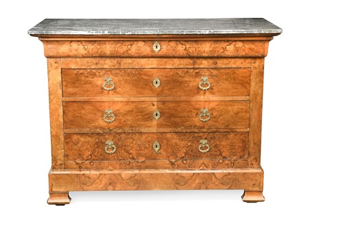 Lot 725 - A Louis Philippe burr walnut marble topped commode