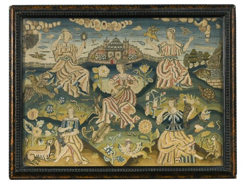 Lot 50 - A needlework and stumpwork panel, 17th century