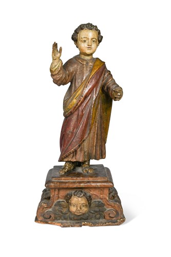 Lot 26 - A carved wood and polychrome decorated figure of the Christ child, late 18th or early 19th century