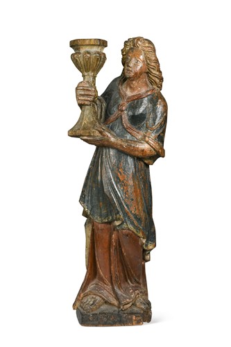 Lot 17 - A French carved and polychrome painted figure of a saint, mid-17th century