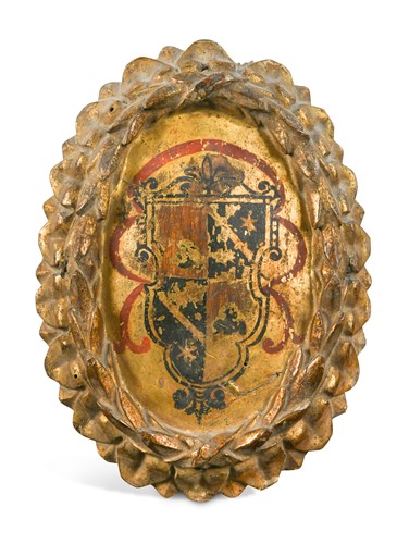 Lot 29 - A carved and gilded oval armorial, 18th/19th century