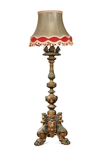 Lot 2 - A large Venetian carved giltwood and polychromed torchere standard lamp, 19th century