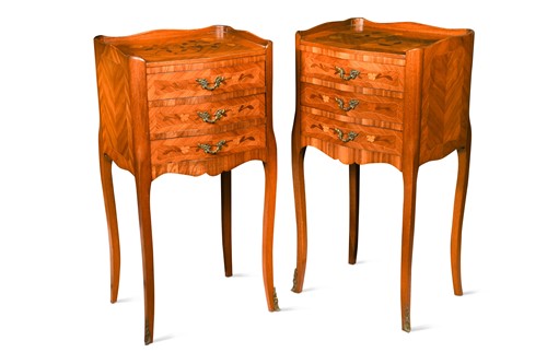 Lot 301 - A pair of Louis XV style kingwood and floral marquetry bedsides