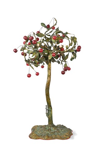 Lot 249 - A cast bronze table lamp, modelled as a cherry tree