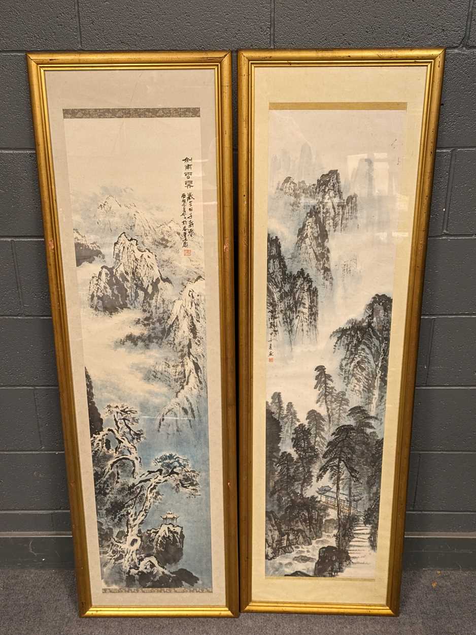 Lot 332 - Two Chinese scroll paintings, both depicting...