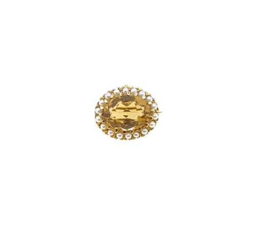 Lot 7 - A citrine and pearl target style brooch