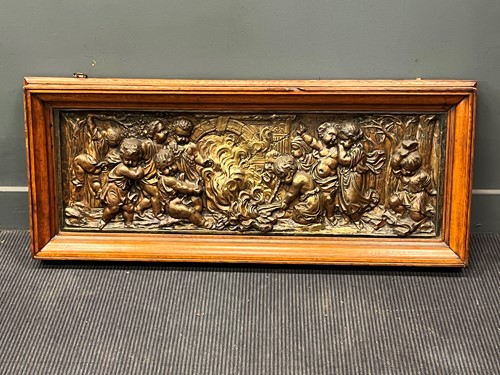 Lot 146 - A Dutch style brass repousse wall plaque,...