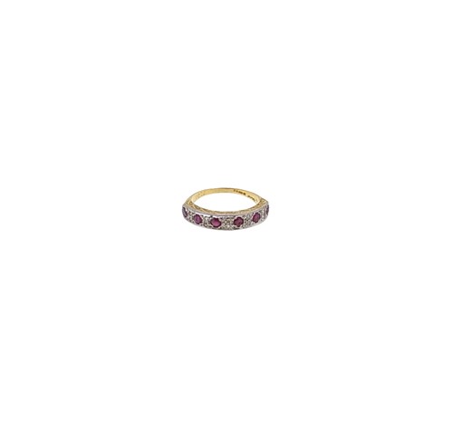 Lot 17 - A late 20th century ruby and diamond half hoop style ring