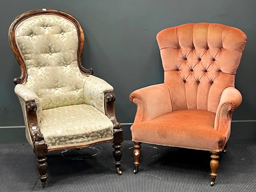 Lot 546 - A Victorian spoon back armchair together with...