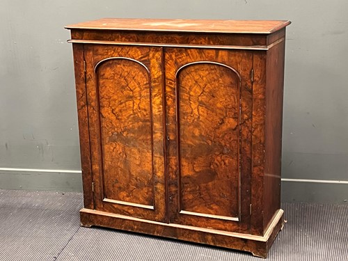 Lot 443 - A Victorian burr walnut side cabinet with pair...