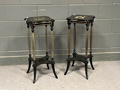 Lot 362 - A pair of Edwardian style ebonised and parcel...