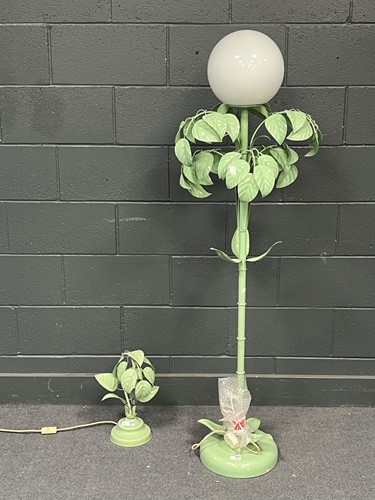 Lot 587 - A green painted metal floor-standing lamp,...