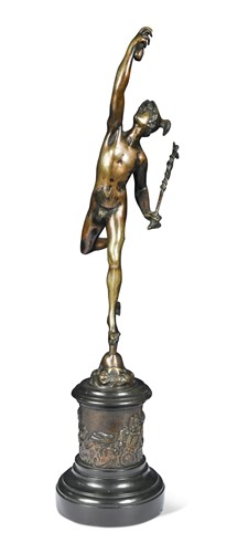 Lot 801 - After Giambologna (1529 - 1608) a patinated bronze model of Mercury Alighting, late 19th century