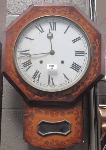 Lot 150 - A late Victorian marquetry wall clock, 59cm...