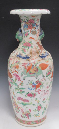 Lot 2 - A large Chinese vase, the neck applied with...