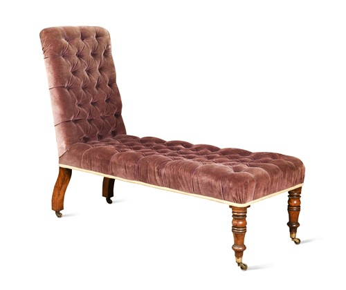 Lot 468 - A velvet upholstered chaise longue, 19th century