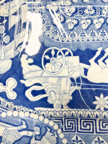 Lot 160 - A Herculaneum pottery blue and white Greek pattern meat plate, 19th century