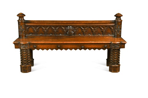 Lot 565 - A Victorian gothic oak hall bench
