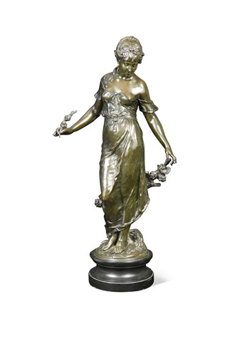Lot 568 - Auguste Louis Mathurin Moreau, (1834-1917), a patinated bronze model of a flower girl