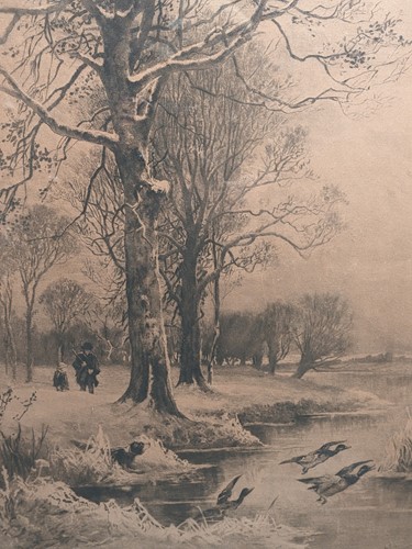 Lot 311 - Two late 19th century oak framed etchings; the...